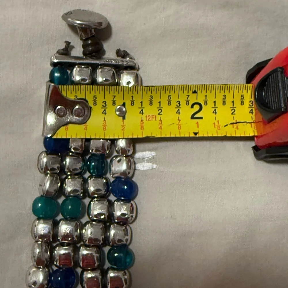 UNO de 50 Silver Beaded Bracelet with Blue and Green Accents and leather. - Picture 8 of 12